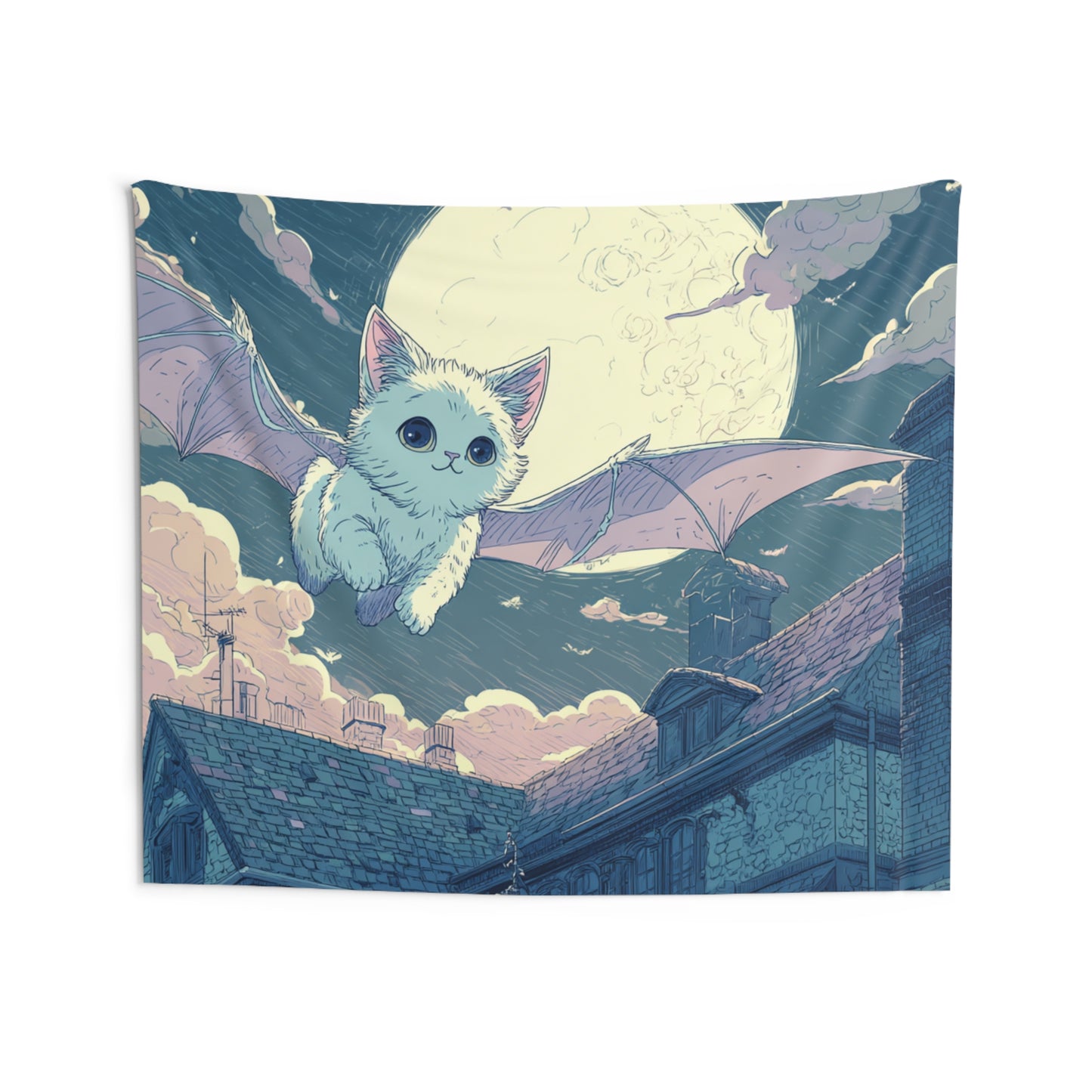 Whimsical Bat Cat Tapestry