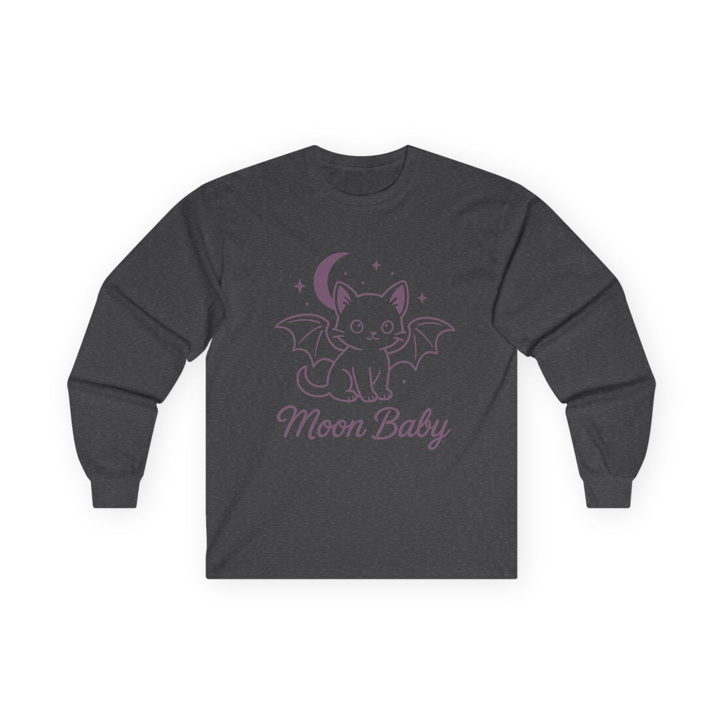 Moon Baby Graphic Long Sleeve Tee, Super Cute Cat T-Shirt, Witchy Aesthetic Apparel, Gift for Cat Lovers, Halloween/Fall Fashion