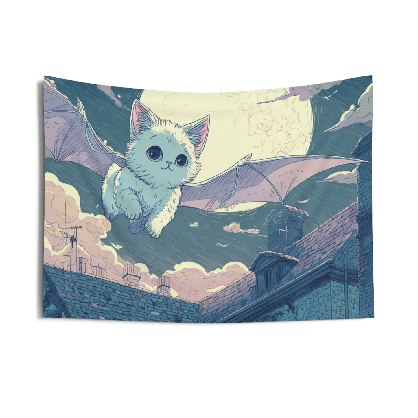 Whimsical Bat Cat Tapestry