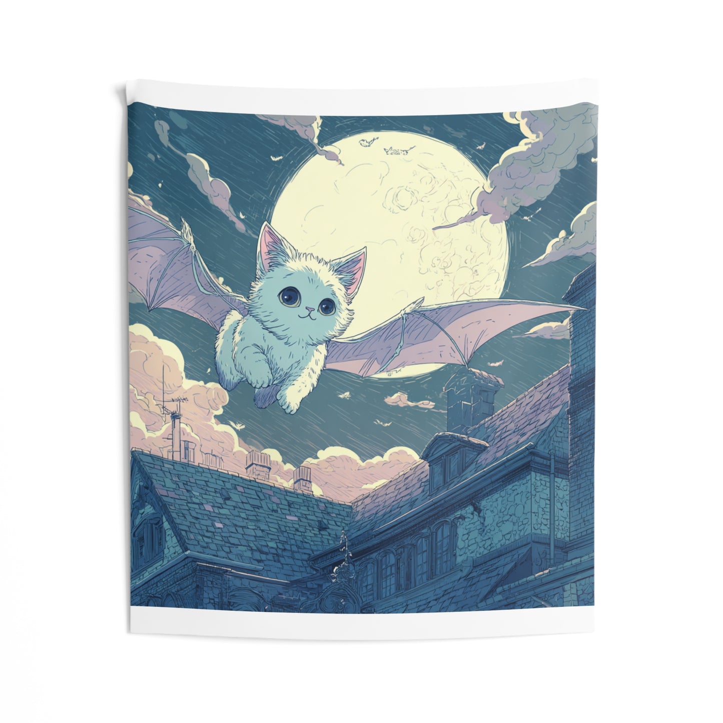 Whimsical Bat Cat Tapestry