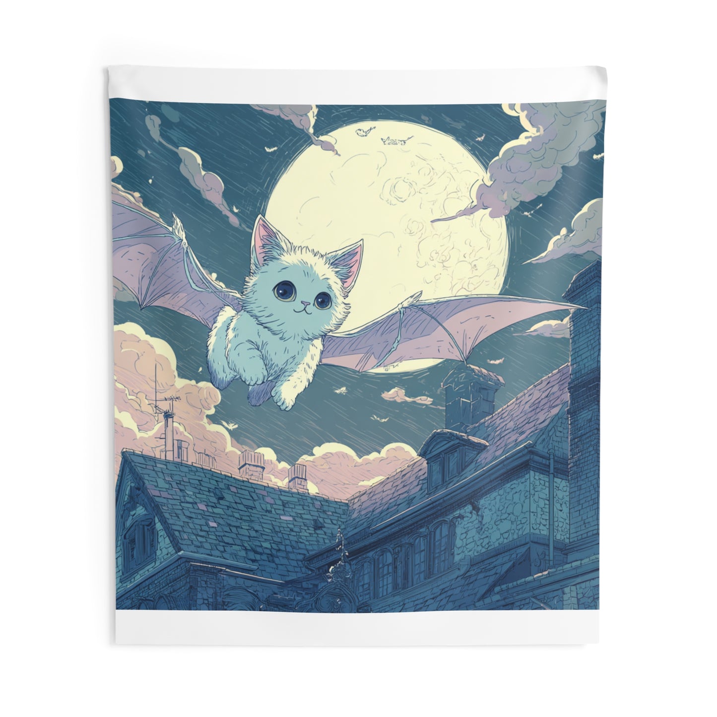 Whimsical Bat Cat Tapestry