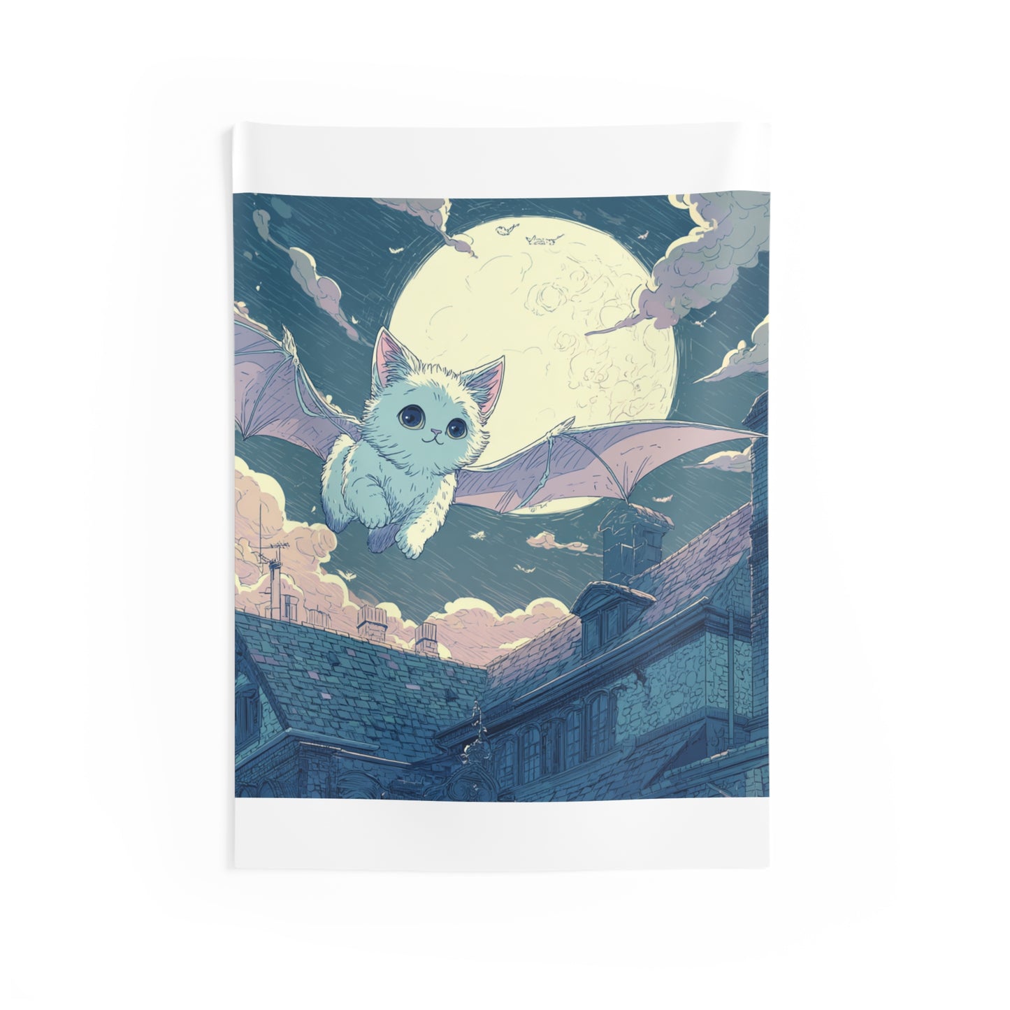 Whimsical Bat Cat Tapestry