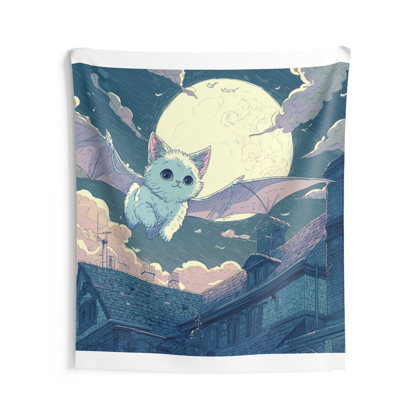 Whimsical Bat Cat Tapestry