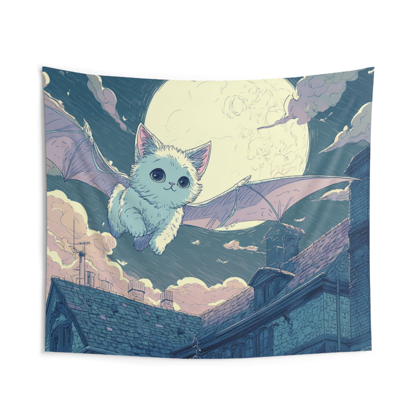 Whimsical Bat Cat Tapestry
