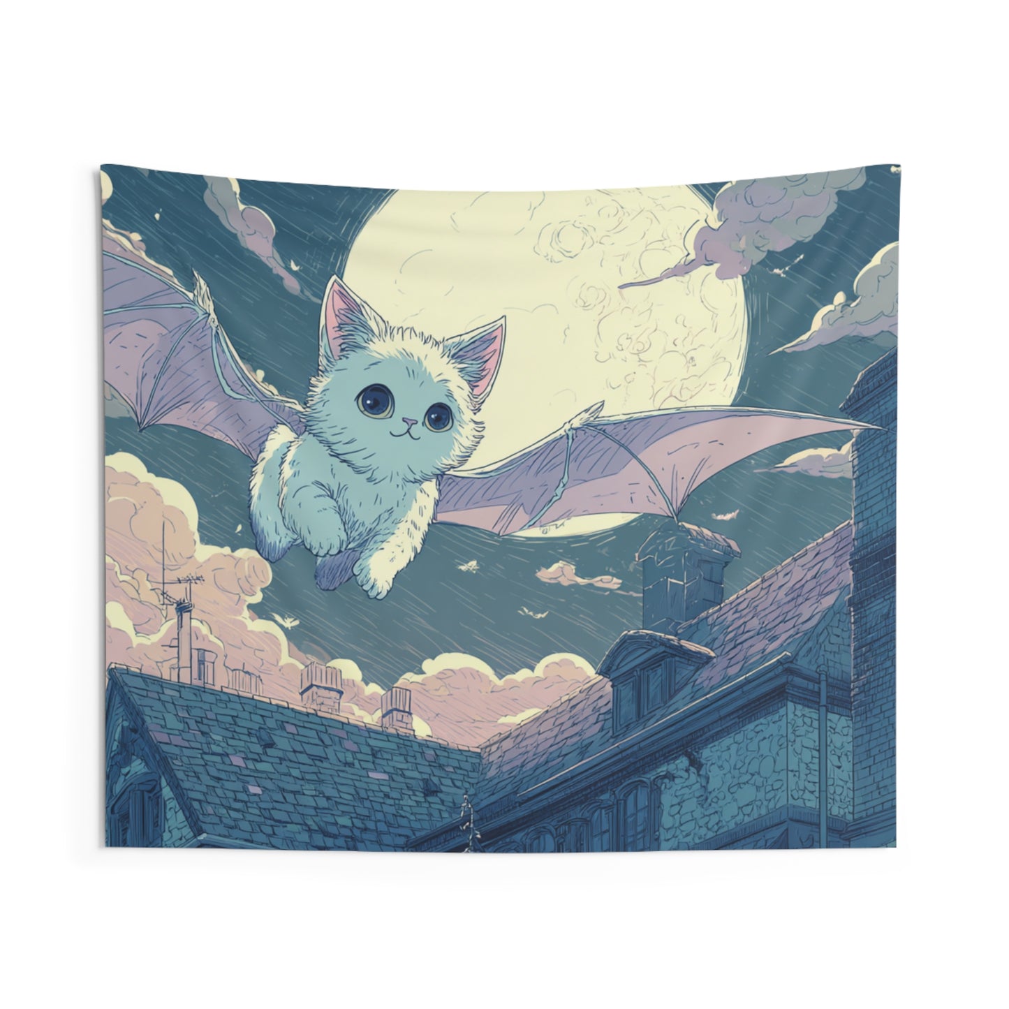Whimsical Bat Cat Tapestry